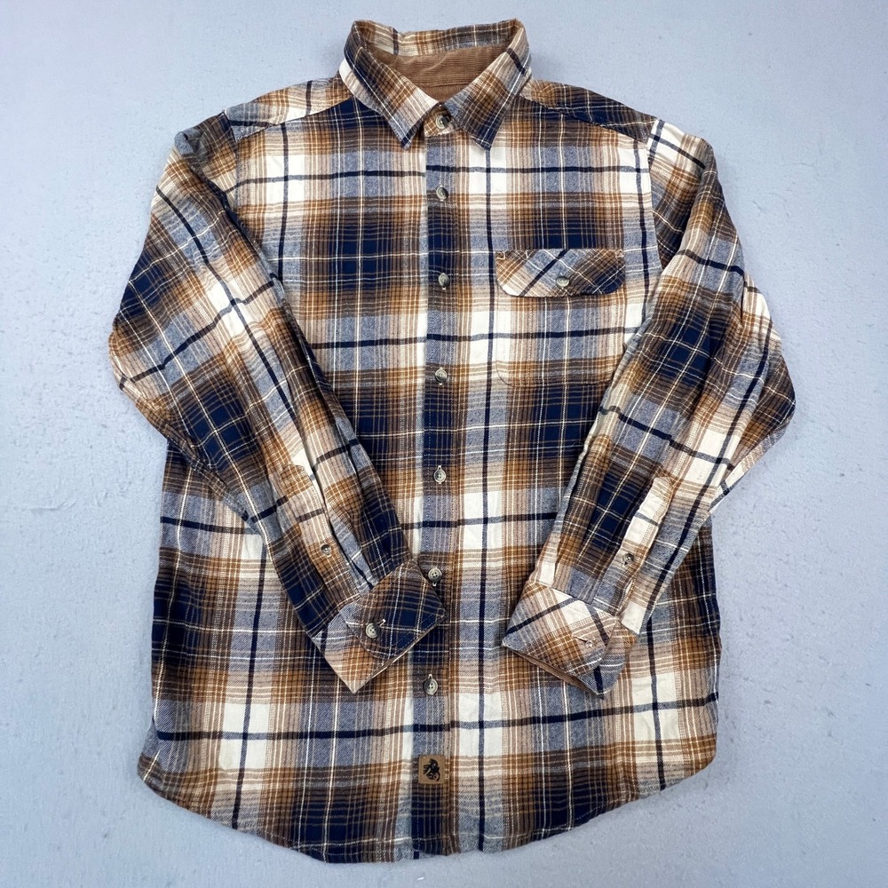 Legendary Whitetails Flannel Shirt Mens MD Brown Plaid Cotton Corduroy Collar